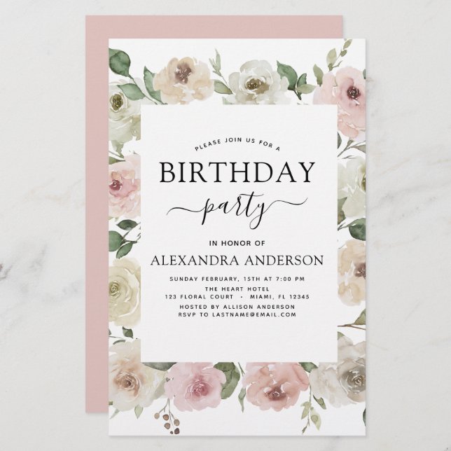 Budget Dusty Pink Birthday Party Floral (Vorne/Hinten)