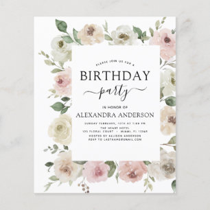 Budget Dusty Pink Birthday Party Floral Flyer
