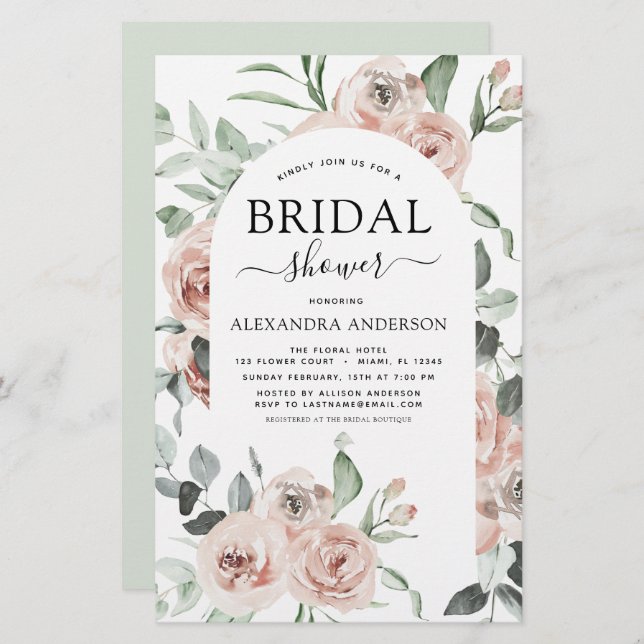 Budget Dusty Pink Blumendusche Einladung (Vorne/Hinten)