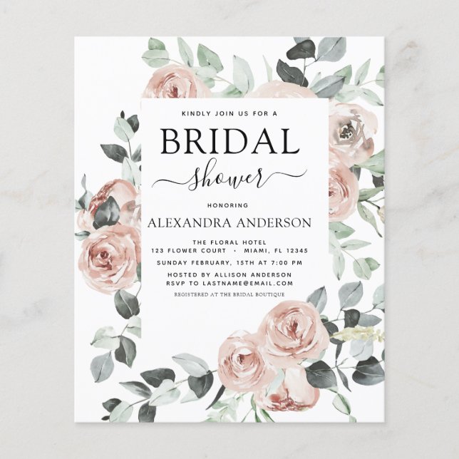 Budget Dusty Pink Brautparty Blumenladen Flyer