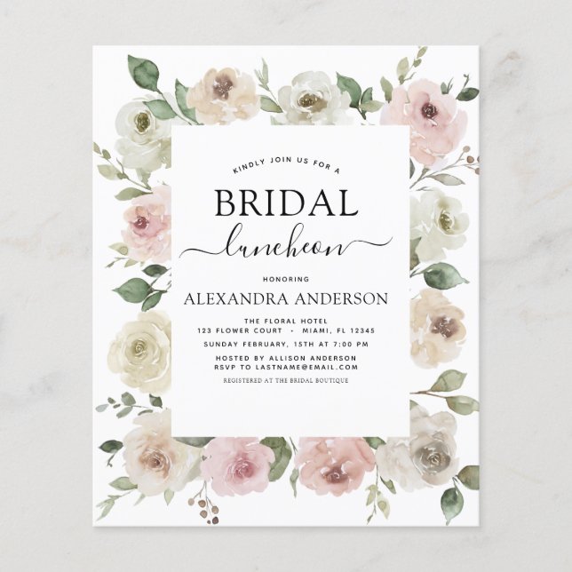 Budget Dusty Pink Brautparty Luncheon Floral Flyer (Vorne)