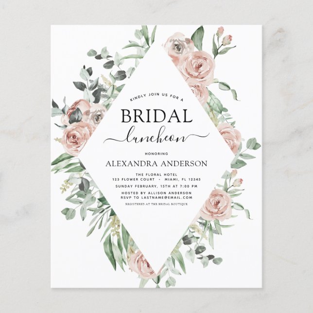 Budget Dusty Pink Brautparty Luncheon Flyer (Vorne)