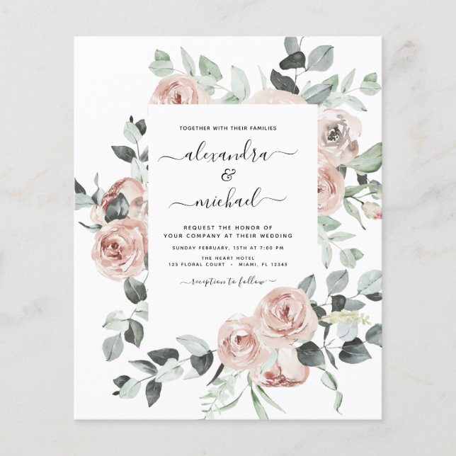 Budget Dusty Pink Floral Foto Eukalyptus Wedding (Vorderseite)