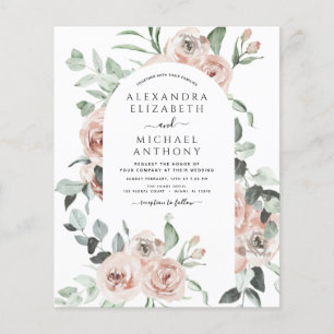 Budget Dusty Pink Floral Foto Hochzeit Einladung Flyer