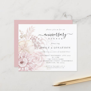 Budget Dusty Pink Floral Jubiläumsessen Einladung