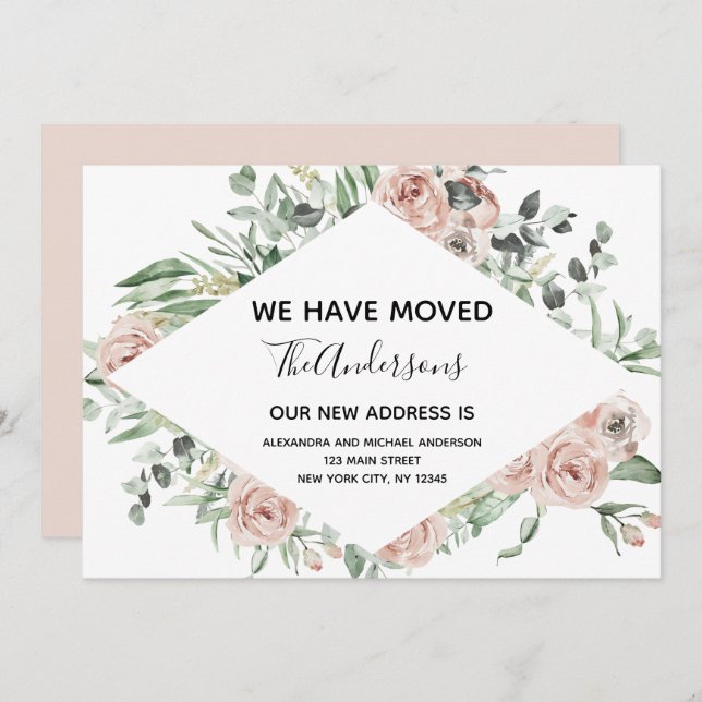 Budget Dusty Pink Floral Moving Ankündigung (Vorne/Hinten)