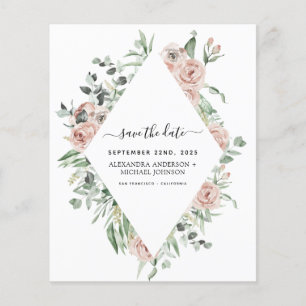 Budget Dusty Pink Floral Save the Date Einladung Flyer