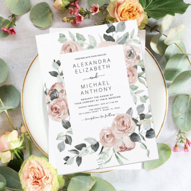 Budget Dusty Pink Floral Wedding Einladung (Von Creator hochgeladen)