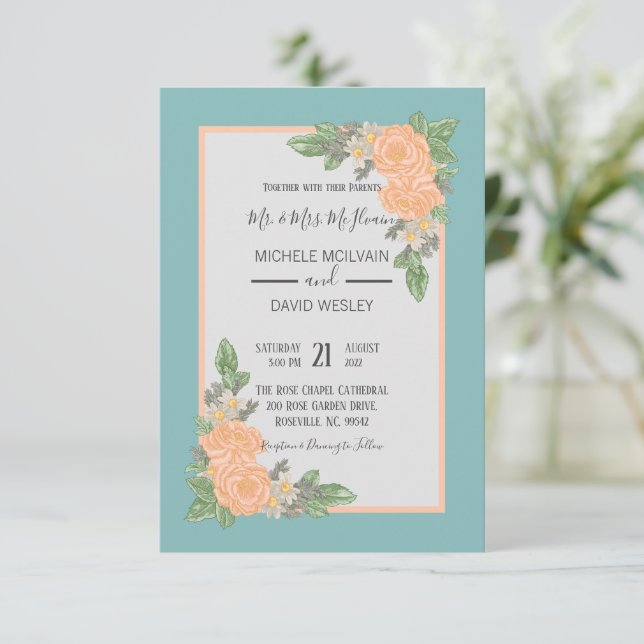 Budget Dusty Pink Floral Wedding Einladung (Stehend Vorderseite)
