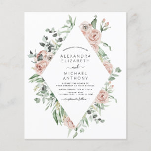 Budget Dusty Pink Floral Wedding Einladung Flyer
