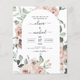 Budget Dusty Pink Florale Hochzeits-Einladung Flyer