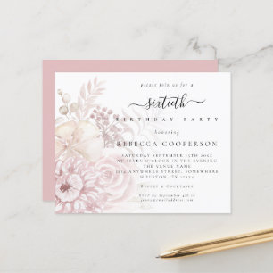 Budget Dusty Pink Florals Frauen 60. Party Einladu