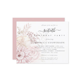 Budget Dusty Pink Florals Frauen 60. Party Einladu