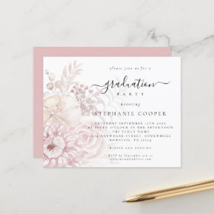Budget Dusty Pink Florals Graduation Party Einladu