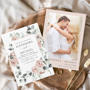 Budget Dusty Pink Foto Floral Eukalyptus Hochzeit Flyer