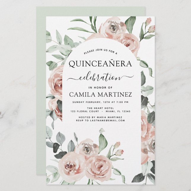 Budget Dusty Pink Quinceañera Blumenladen (Vorne/Hinten)