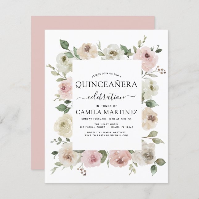 Budget Dusty Pink Quinceñera Blumengrün (Vorne/Hinten)