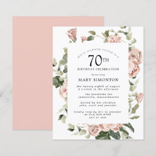 Budget Dusty Pink Rose 70. Geburtstagsparty Einlad