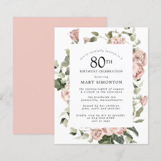 Budget Dusty Pink Rose 80. Geburtstagsparty Einlad