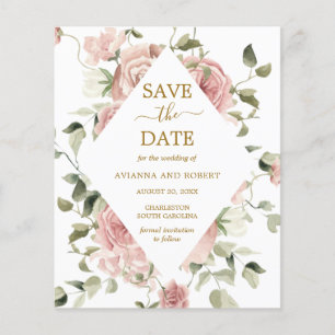 Budget Dusty Pink Rose Floral Foto Save the Date