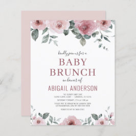 Budget Dusty Rose Floral Baby Brunch Einladung