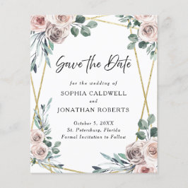 Budget Dusty Rose Floral Eukalyptus Save the Date