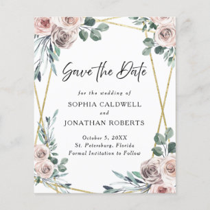 Budget Dusty Rose Floral Eukalyptus Save the Date
