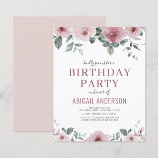 Budget Dusty Rose Floral Geburtstagsparty Einladun
