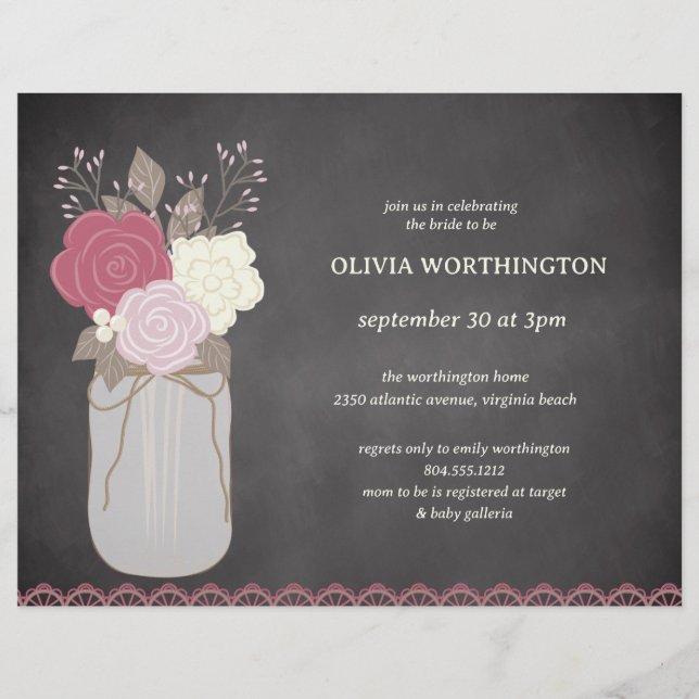Budget Dusty Rose Floral Mason Jar Brautparty Flyer (Vorne)