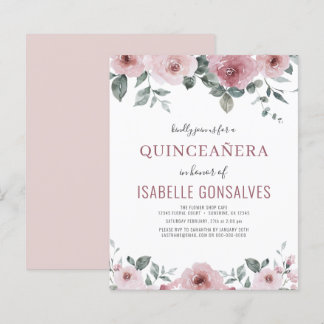 Budget Dusty Rose Floral QUINCEAÑERA Einladung
