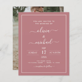 Budget Dusty Rose Hochzeit mit Foto Einladung
