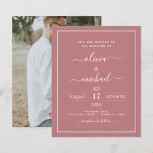 Budget Dusty Rose Hochzeit mit Foto Einladung