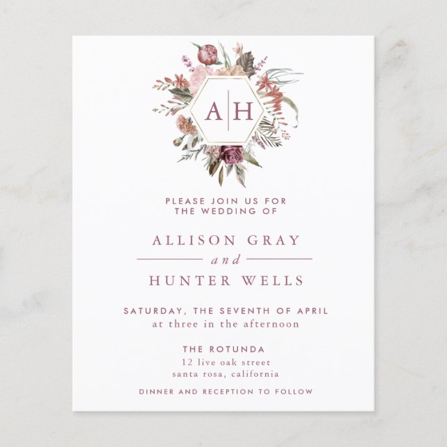 Budget Dusty Rose Monogram Wedding Fly Flyer (Vorne)