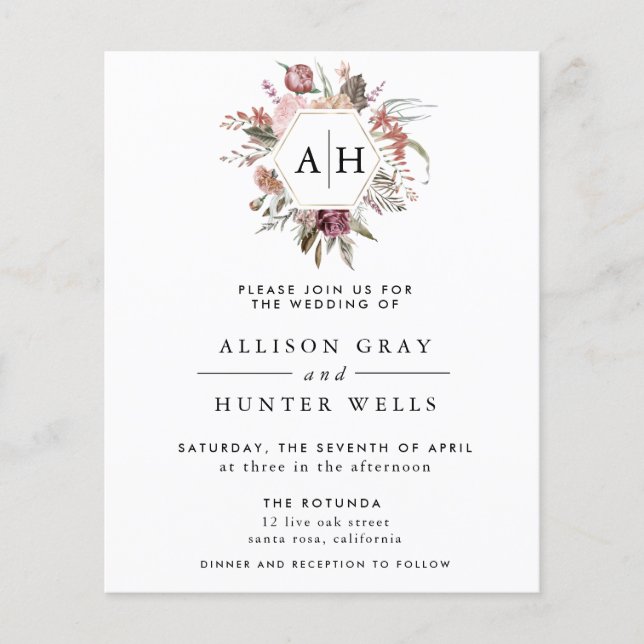 Budget Dusty Rose Monogram Wedding Fly Flyer (Vorne)