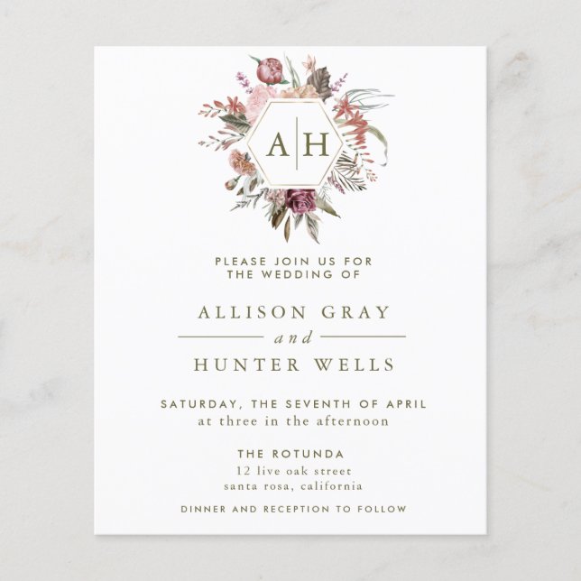 Budget Dusty Rose Monogram Wedding Fly Flyer (Vorne)