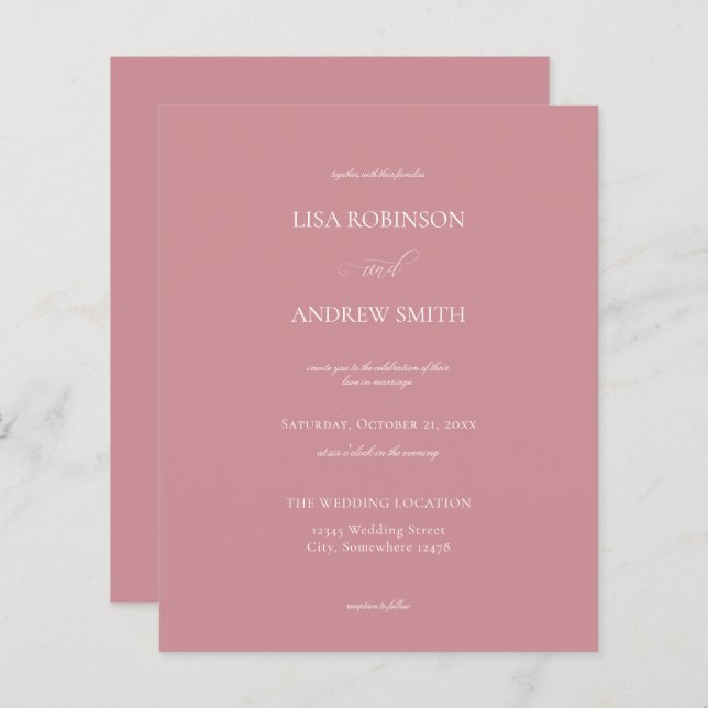 Budget Dusty Rose Pink Calligrafy Wedding (Vorne/Hinten)