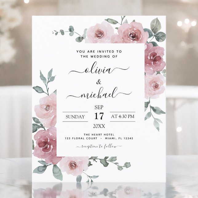 Budget Dusty Rose Pink Floral Wedding Flyer (Von Creator hochgeladen)
