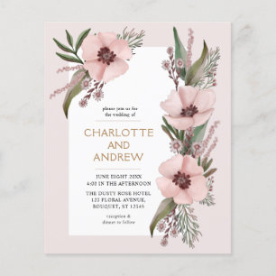Budget Dusty Rose Pink Gold Floral Wedite Einladun