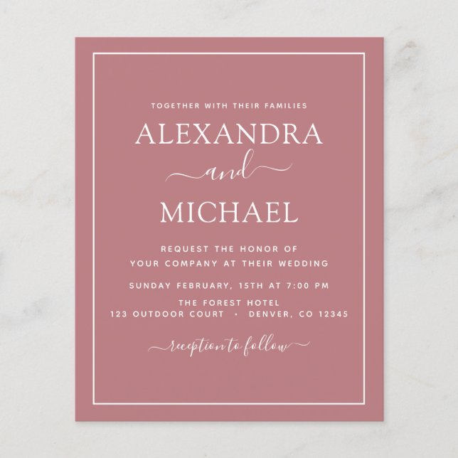 Budget Dusty Rose Pink Wedding Moderne Typografie (Vorderseite)