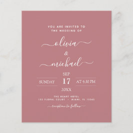 Budget Dusty Rose Pink Wedding Moderne Typografie Flyer