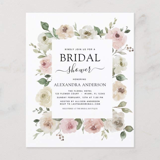 Budget Dusty Rose Rosa Brautparty Blumenstrauß Flyer (Vorne)