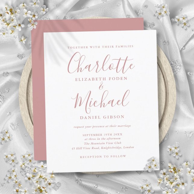 Budget Dusty Rose Script Einladung (Budget Dusty Rose Script Wedding Invitation)