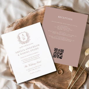 Budget Dusty Rose Wappen Hochzeit QR Code Einladun Flyer