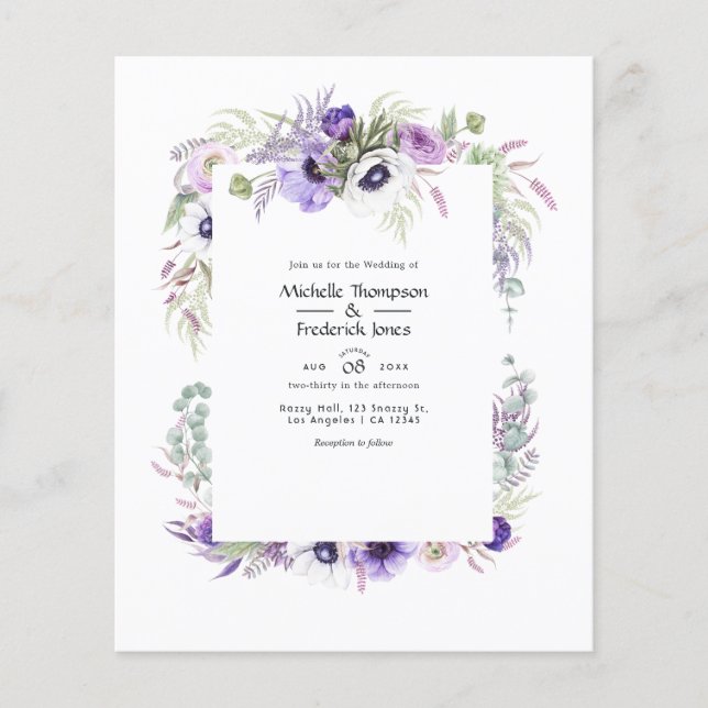 Budget Dusty Violet Wedding Watercolor Floral Flyer (Vorne)