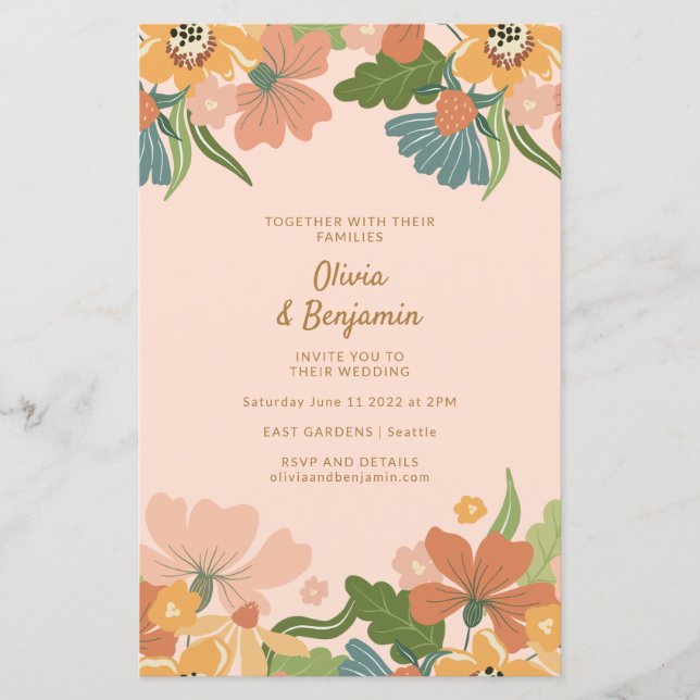 Budget Earthy Boho Blush Orange Floral Wedding (Vorderseite)