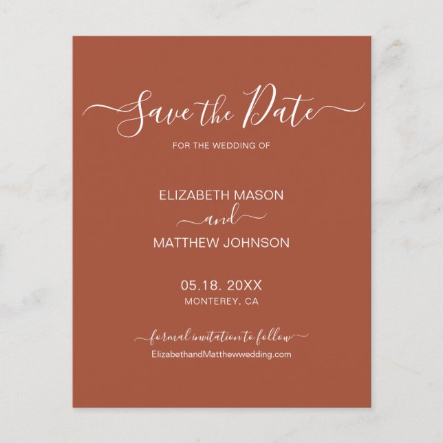 Budget Earthy Terracotta Script Save the Date (Vorderseite)