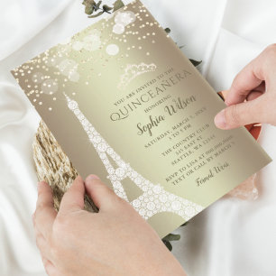 Budget Eiffelturm Gold Quinceñera Einladung