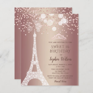 Budget Eiffelturm Rose Gold Sweet 16 Einladung