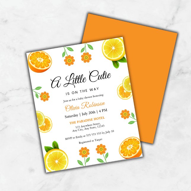 Budget Eine kleine Süsse Citrus Baby Dusche laden (Budget A Little Cutie Lemon Orange Citrus Baby Shower Invitation )