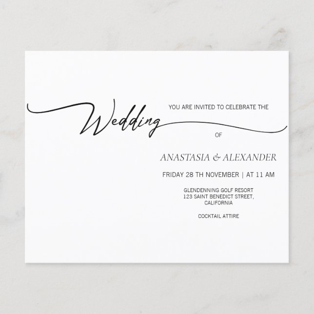 BUDGET Einfache Hochzeitseinladung. Flyer (Vorne)